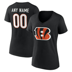 Cincinnati Bengals Women's Team Authentic Personalized Name & Number V-Neck T-Shirt Black | NFL