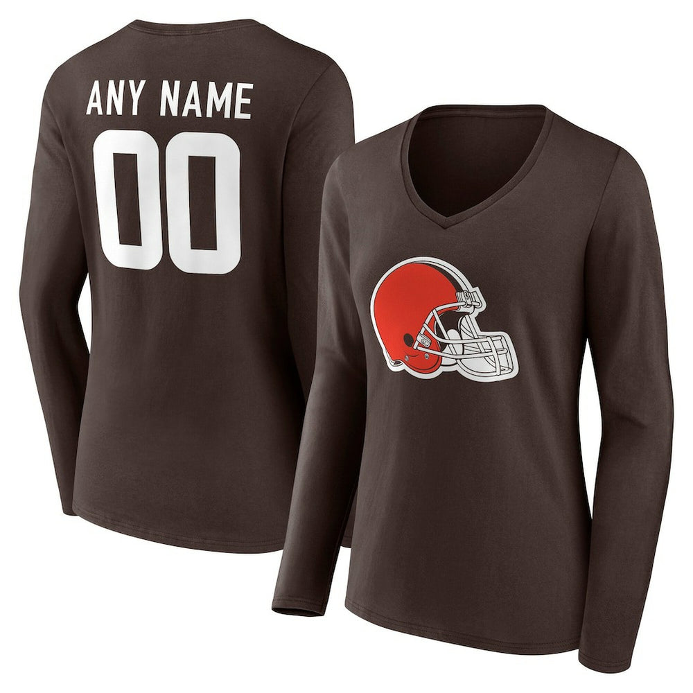 Cleveland Browns Women's Team Authentic Personalized Name & Number Long Sleeve V-Neck T-Shirt Brown | NFL