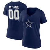 Dallas Cowboys Women's Team Authentic Personalized Name & Number V-Neck T-Shirt Navy | NFL