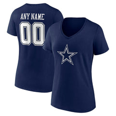 Dallas Cowboys Women's Team Authentic Personalized Name & Number V-Neck T-Shirt Navy | NFL