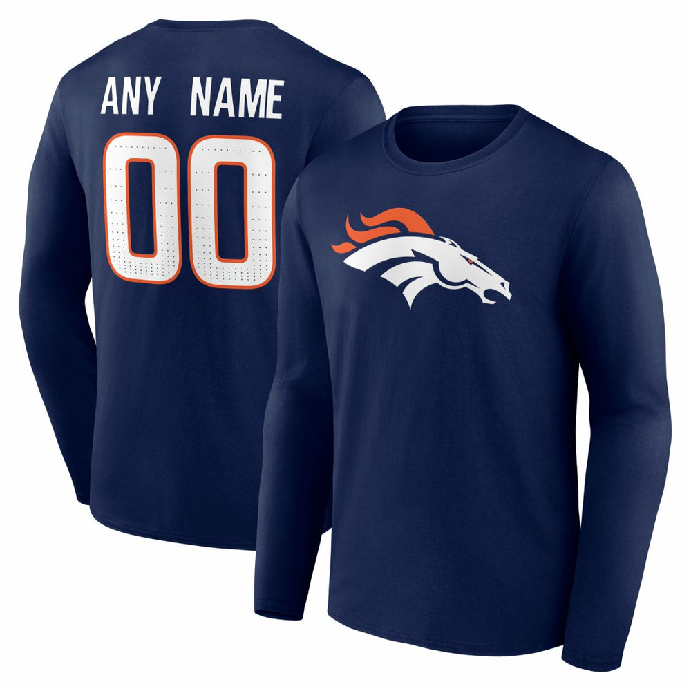 Denver Broncos Team Authentic Personalized Name & Number Long Sleeve T-Shirt Navy | NFL