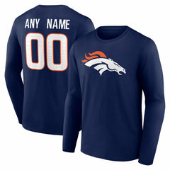 Denver Broncos Team Authentic Personalized Name & Number Long Sleeve T-Shirt Navy | NFL