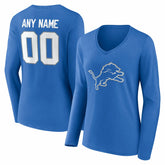 Detroit Lions Women's Team Authentic Personalized Name & Number Long Sleeve V-Neck T-Shirt Blue | NFL