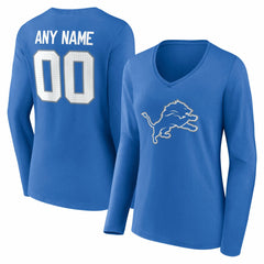 Detroit Lions Women's Team Authentic Personalized Name & Number Long Sleeve V-Neck T-Shirt Blue | NFL