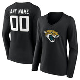 Jacksonville Jaguars Women's Team Authentic Personalized Name & Number Long Sleeve V-Neck T-Shirt Black | NFL