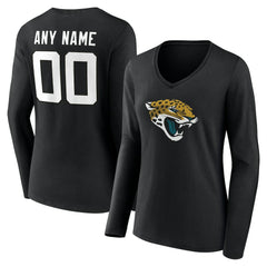 Jacksonville Jaguars Women's Team Authentic Personalized Name & Number Long Sleeve V-Neck T-Shirt Black | NFL