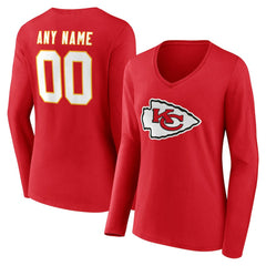 Kansas City Chiefs Women's Team Authentic Personalized Name & Number Long Sleeve V-Neck T-Shirt Red | NFL