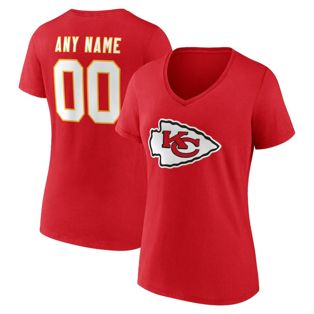 Kansas City Chiefs Women's Team Authentic Personalized Name & Number V-Neck T-Shirt Red | NFL