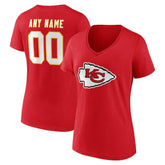 Kansas City Chiefs Women's Team Authentic Personalized Name & Number V-Neck T-Shirt Red | NFL