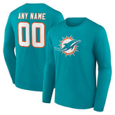Miami Dolphins Team Authentic Personalized Name & Number Long Sleeve T-Shirt Aqua | NFL