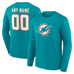 Miami Dolphins Team Authentic Personalized Name & Number Long Sleeve T-Shirt Aqua | NFL