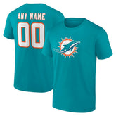 Miami Dolphins Team Authentic Personalized Name & Number T-Shirt Aqua | NFL