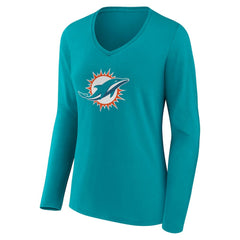 Miami Dolphins Women's Team Authentic Personalized Name & Number Long Sleeve V-Neck T-Shirt Aqua | NFL