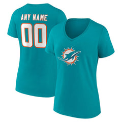 Miami Dolphins Women's Team Authentic Personalized Name & Number V-Neck T-Shirt Aqua | NFL