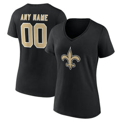 New Orleans Saints Women's Team Authentic Personalized Name & Number V-Neck T-Shirt Black | NFL