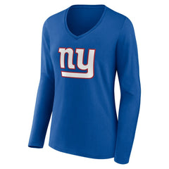 New York Giants Women's Team Authentic Personalized Name & Number Long Sleeve V-Neck T-Shirt Royal | NFL