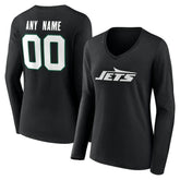New York Jets Women's Team Authentic Personalized Name & Number Long Sleeve V-Neck T-Shirt Black | NFL
