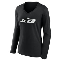 New York Jets Women's Team Authentic Personalized Name & Number Long Sleeve V-Neck T-Shirt Black | NFL