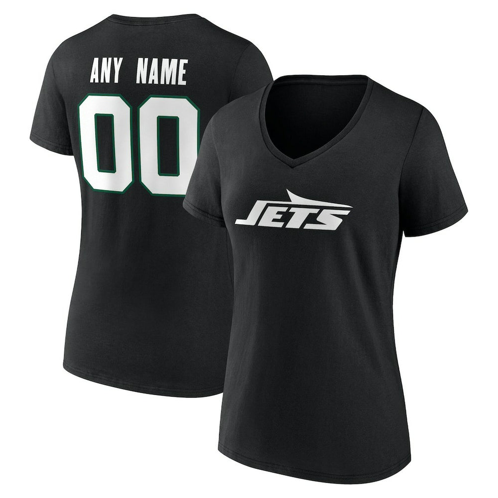New York Jets Women's Team Authentic Personalized Name & Number V-Neck T-Shirt Black | NFL