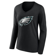 Philadelphia Eagles Women's Team Authentic Personalized Name & Number Long Sleeve V-Neck T-Shirt Black | NFL