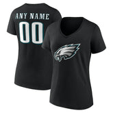 Philadelphia Eagles Women's Team Authentic Personalized Name & Number V-Neck T-Shirt Black | NFL