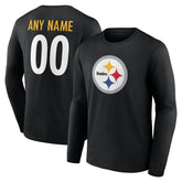 Pittsburgh Steelers Team Authentic Personalized Name & Number Long Sleeve T-Shirt Black | NFL