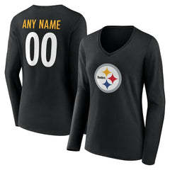 Pittsburgh Steelers Women's Team Authentic Personalized Name & Number Long Sleeve V-Neck T-Shirt Black | NFL