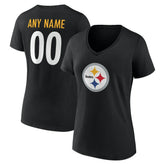 Pittsburgh Steelers Women's Team Authentic Personalized Name & Number V-Neck T-Shirt Black | NFL