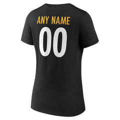 Pittsburgh Steelers Women's Team Authentic Personalized Name & Number V-Neck T-Shirt Black | NFL