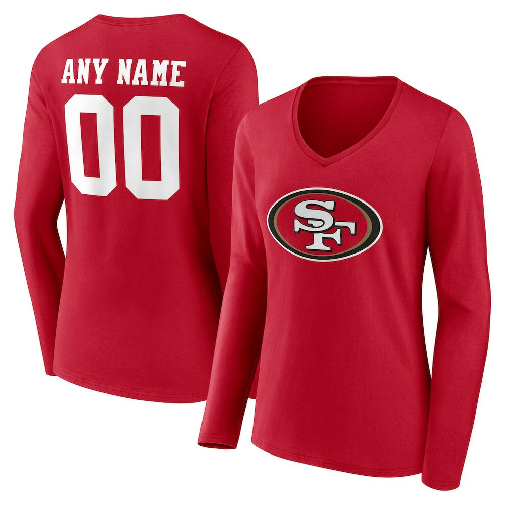 San Francisco 49ers Women's Team Authentic Personalized Name & Number Long Sleeve V-Neck T-Shirt Scarlet | NFL