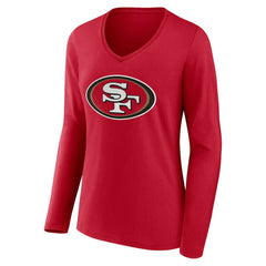 San Francisco 49ers Women's Team Authentic Personalized Name & Number Long Sleeve V-Neck T-Shirt Scarlet | NFL