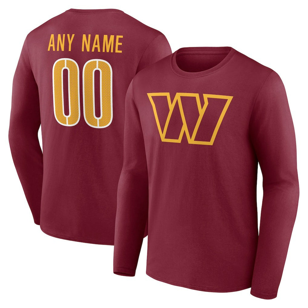 Washington Commanders Team Authentic Personalized Name & Number Long Sleeve T-Shirt Burgundy | NFL