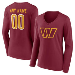 Washington Commanders Women's Team Authentic Personalized Name & Number Long Sleeve V-Neck T-Shirt Burgundy | NFL