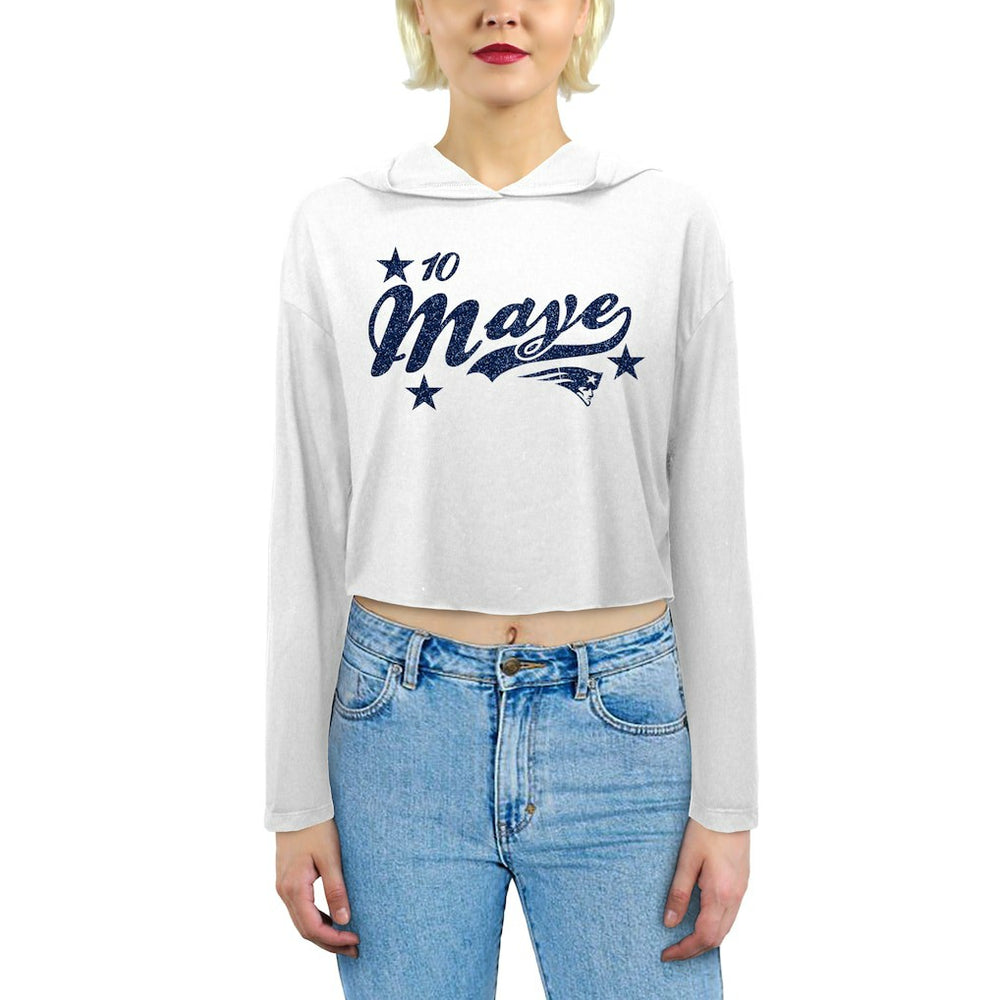 Drake Maye New England Patriots Majestic Threads Women's Glitter Wordmark Hoodie White | NFL