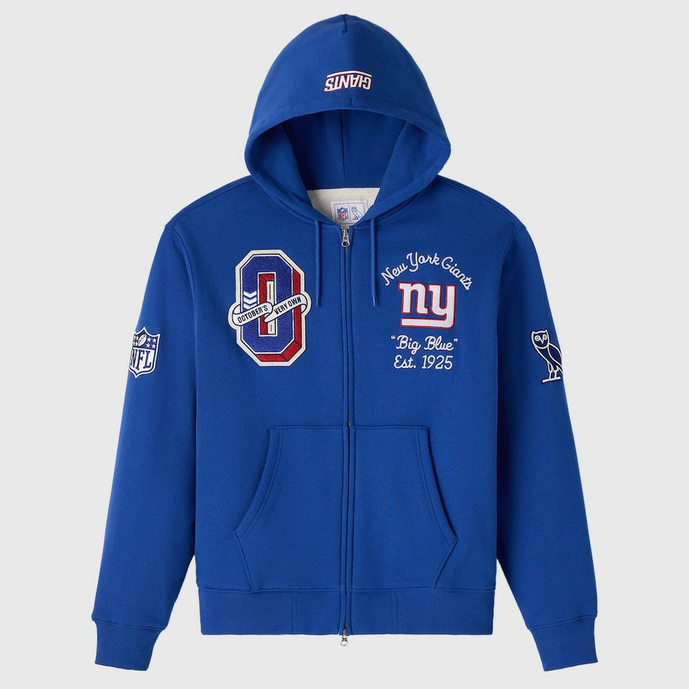New York Giants OVO x NFL Unisex Full-Zip Waffle-Lined Hoodie Royal | NFL