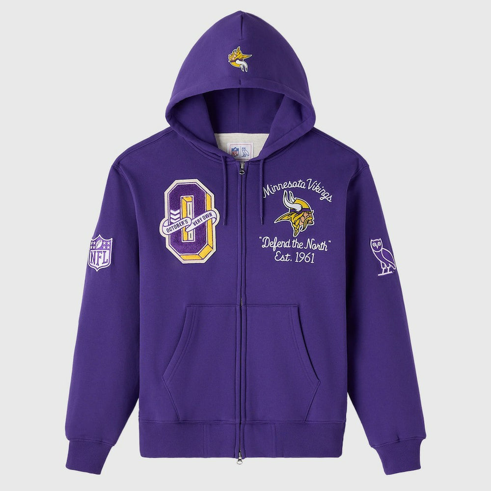 Minnesota Vikings OVO x NFL Unisex Full-Zip Waffle-Lined Hoodie Purple | NFL