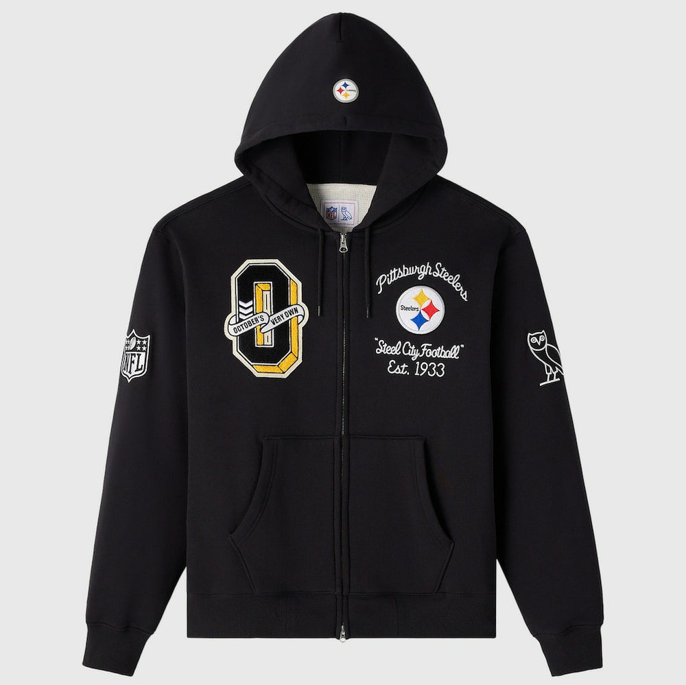 Pittsburgh Steelers OVO x NFL Unisex Full-Zip Waffle-Lined Hoodie Black | NFL