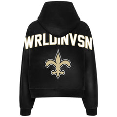 WRLDINVSN x New Orleans Saints Unisex Cozy Cropped Hoodie Black | NFL