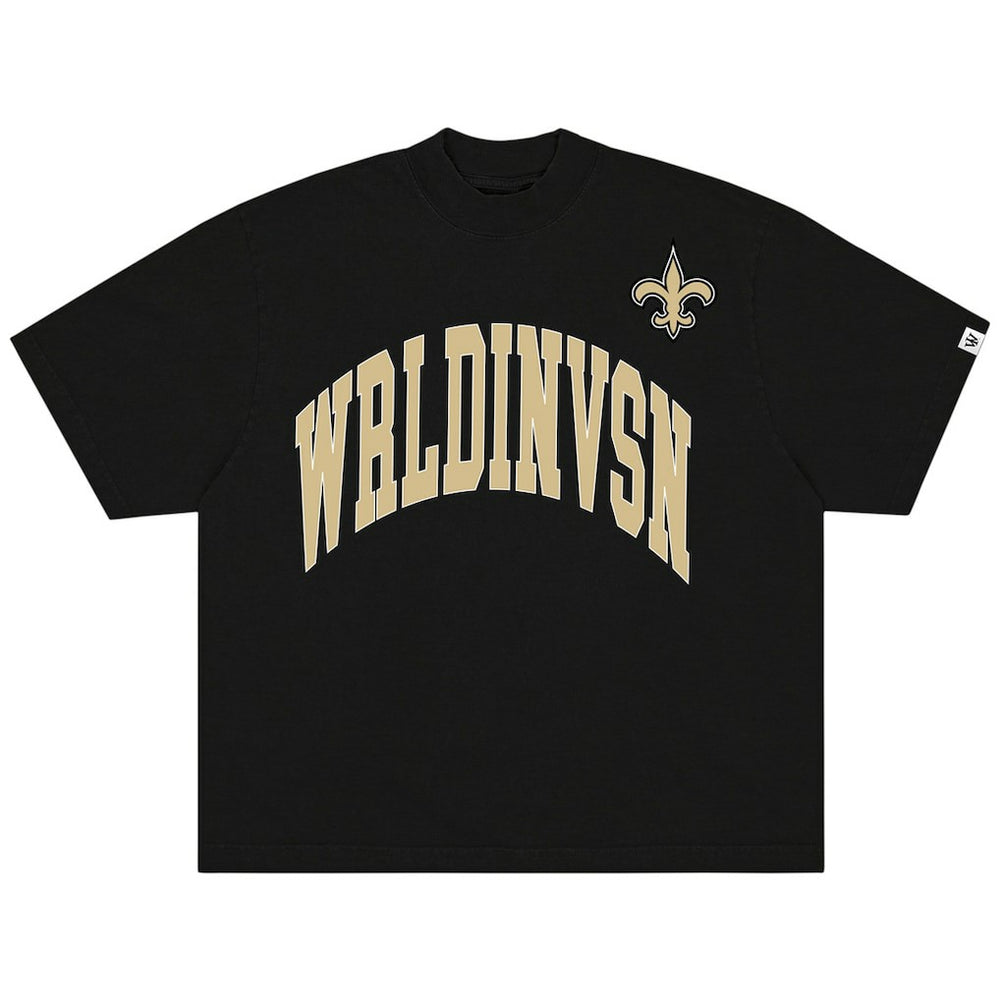WRLDINVSN x New Orleans Saints Unisex Oversized Arch T-Shirt Black | NFL