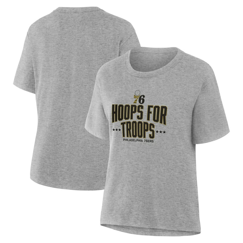 Philadelphia 76ers Women's Hoops For Troops T-Shirt Gray - NBA