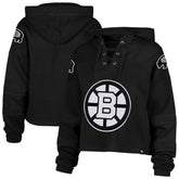 Boston Bruins '47 Women's Cropped Lacer Hoodie - Black - NHL