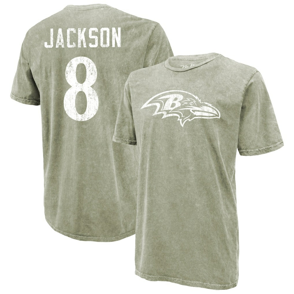 Lamar Jackson Baltimore Ravens Majestic Threads Mineral Wash Name & Number T-Shirt Moss Green | NFL