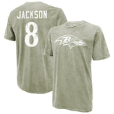 Lamar Jackson Baltimore Ravens Majestic Threads Mineral Wash Name & Number T-Shirt Moss Green | NFL
