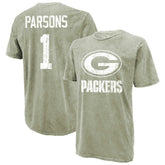 Micah Parsons Green Bay Packers Majestic Threads Mineral Wash Name & Number T-Shirt Moss Green | NFL