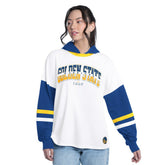 Golden State Warriors G-III 4Her by Carl Banks Women's Key Player Oversized Hooded Long Sleeve T-Shirt White/Royal - NBA