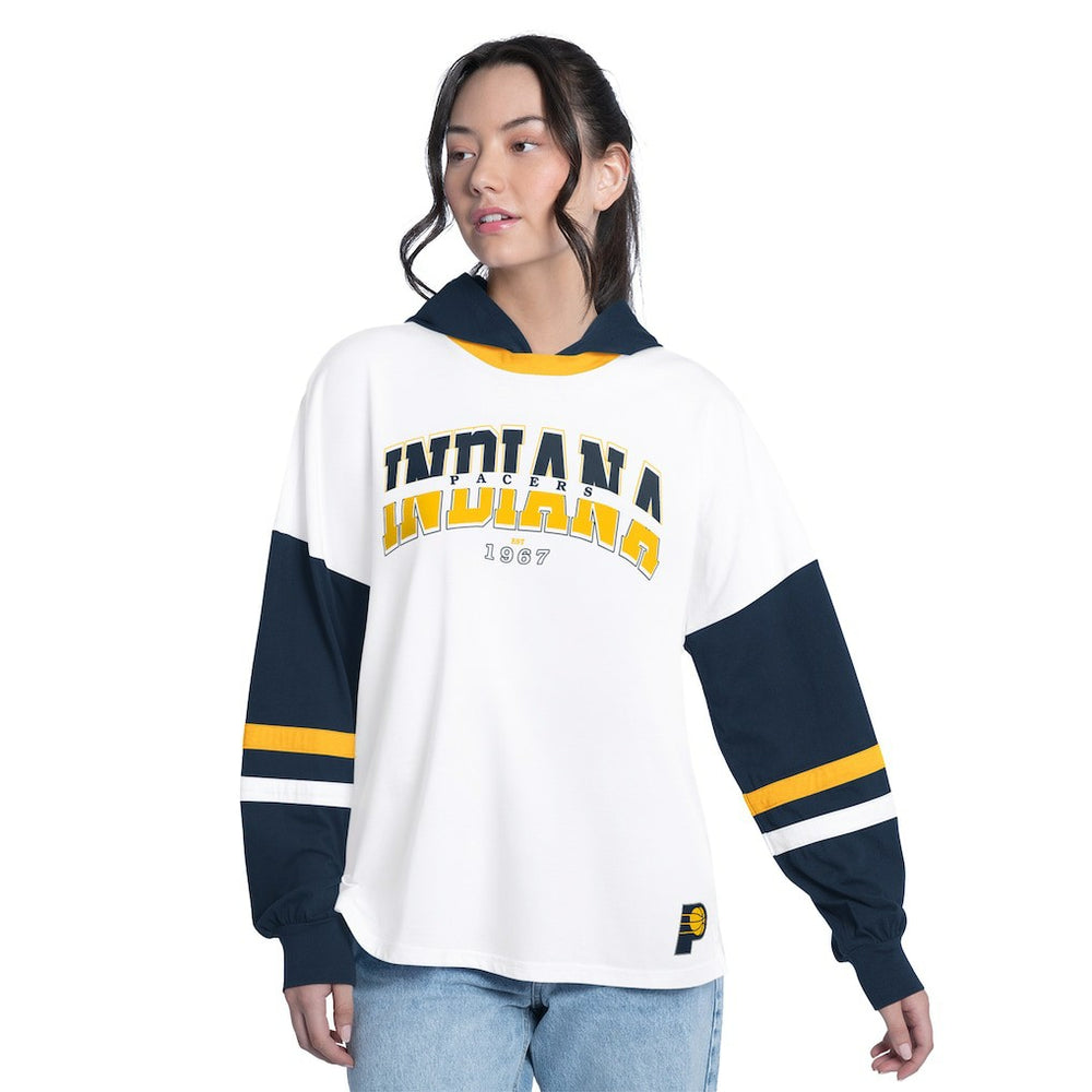 Indiana Pacers G-III 4Her by Carl Banks Women's Key Player Oversized Hooded Long Sleeve T-Shirt White/Navy - NBA