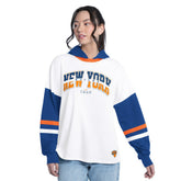 New York Knicks G-III 4Her by Carl Banks Women's Key Player Oversized Hooded Long Sleeve T-Shirt White/Royal - NBA