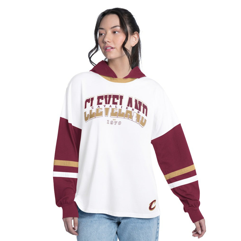 Cleveland Cavaliers G-III 4Her by Carl Banks Women's Key Player Oversized Hooded Long Sleeve T-Shirt White/Wine - NBA