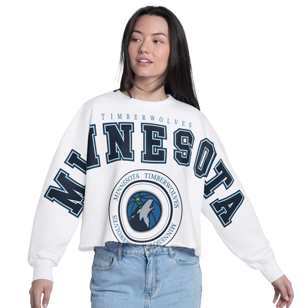 Minnesota Timberwolves G-III 4Her by Carl Banks Women's Bleachers Cropped French Terry Sweatshirt White - NBA