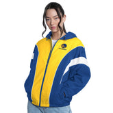 Golden State Warriors G-III 4Her by Carl Banks Women's Quarterback Lightweight Oversized Full-Zip Jacket Royal/Gold - NBA
